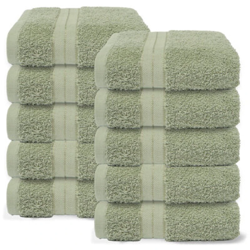 Image of OHS OHS 10 Pack of 100% Cotton Bathroom Hand Towel in Pale Green Pale Green Hand Towel Unisex 5027434229147