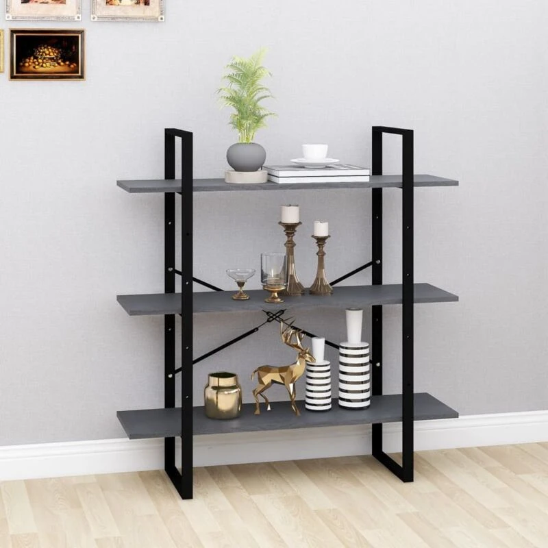 Image of VIDAXL 3-Tier Book Cabinet Grey 100x30x105cm Solid Pine Wood Vidaxl 8720286568446