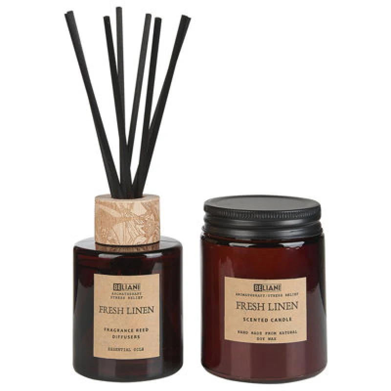Image of Beliani Scented Candle With Fragrance Reed Diffuser Brown Dark Elegance