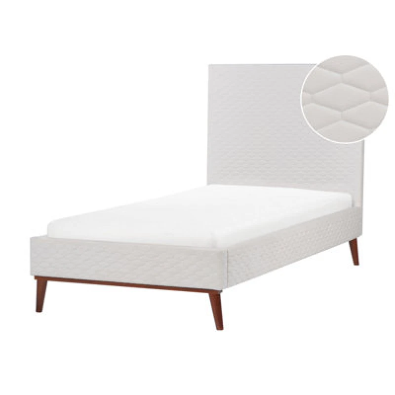 Image of Beliani Bed Velvet Bayonne 90 X 200 Cm (Eu Single) Off-White