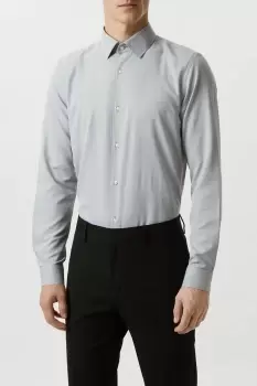 Image of Skinny Fit Grey Herringbone Textured Smart Shirt