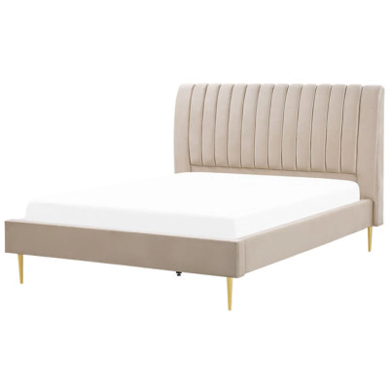 Image of Beliani Bed Velvet Marville 180 X 200 Cm (Eu Super King) Sand Beige
