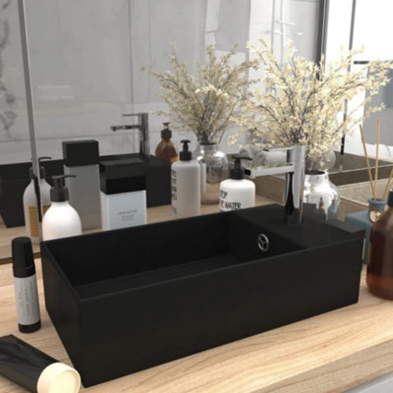 Image of VIDAXL Bathroom Sink with Overflow Ceramic Matt Black Vidaxl 8720286037027
