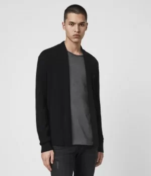 image of AllSaints Mens Merino Wool Lightweight Mode Cardigan, Black, Size: XXL