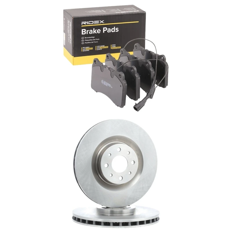 Image of RIDEX 3405B3195 Brake disc and pads set Front Axle, Brake Disc Type: internally vented, incl. wear warning contact Brake Set,disc brakes (3405)