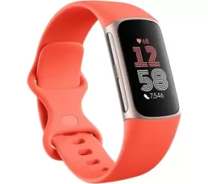 image of FITBIT Charge 6 Fitness Tracker - Coral, Silicone Strap, Universal, Orange,Pink