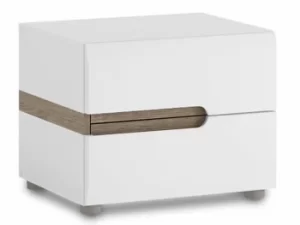 Image of Furniture To Go Chelsea White High Gloss and Truffle Oak 2 Drawer Bedside Cabinet Flat Packed