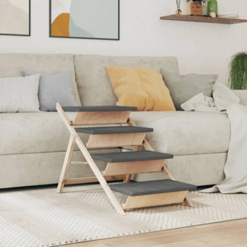 Image of vidaXL Dog Stair Grey 105x47cm Solid Wood Fir, Grey 172420