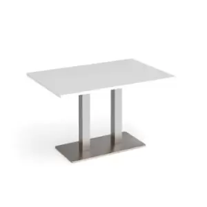 Image of Eros rectangular dining table with flat brushed steel rectangular base and twin uprights 1200mm x 800mm - white