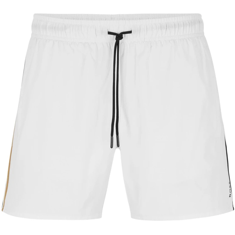 Image of Boss Mens Iconic Quick Drying Twin Slit Pockets Swim Shorts White 100 male S