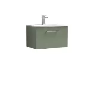 image of Nuie Arno 600mm Wall Hung 1 Drawer Vanity & Basin 4 Satin Green