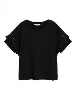 Mango Teenage Girls Stud Sleeve T-Shirt - Black