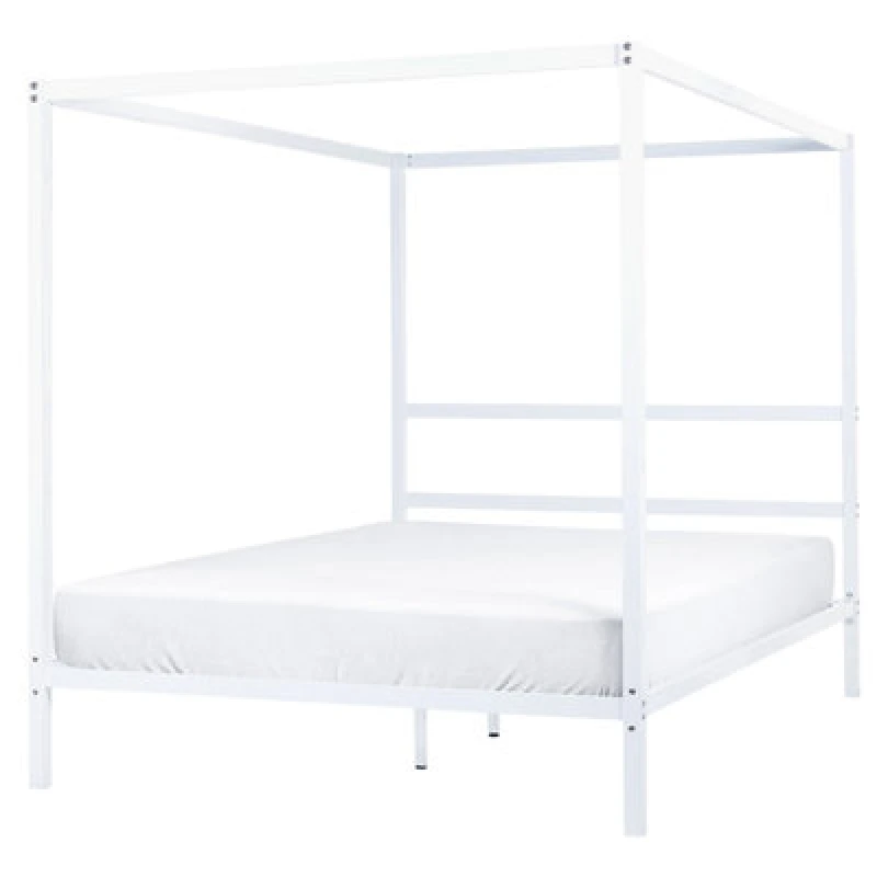 Image of Beliani Four Poster Bed Metal Lestards 160 X 200 Cm (Eu King Size) White