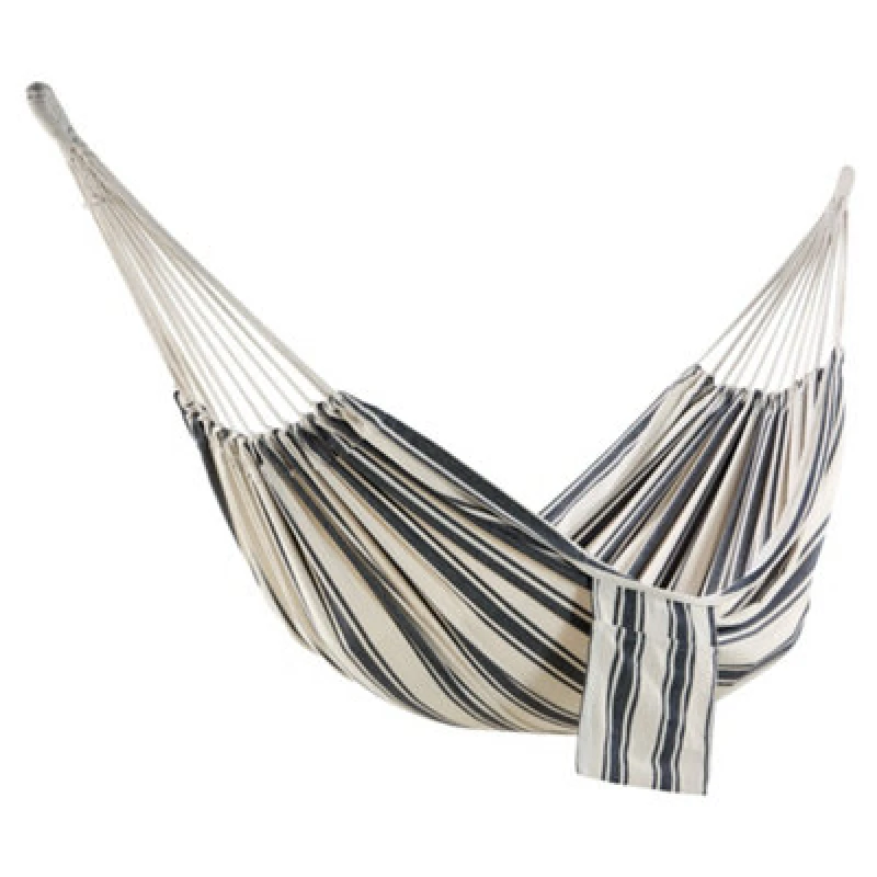 Image of Vonhaus Garden Hammock, 2 Person Striped Hammock With Rope Attachments & Storage Bag, Polycotton Double Hammock, Blue & White