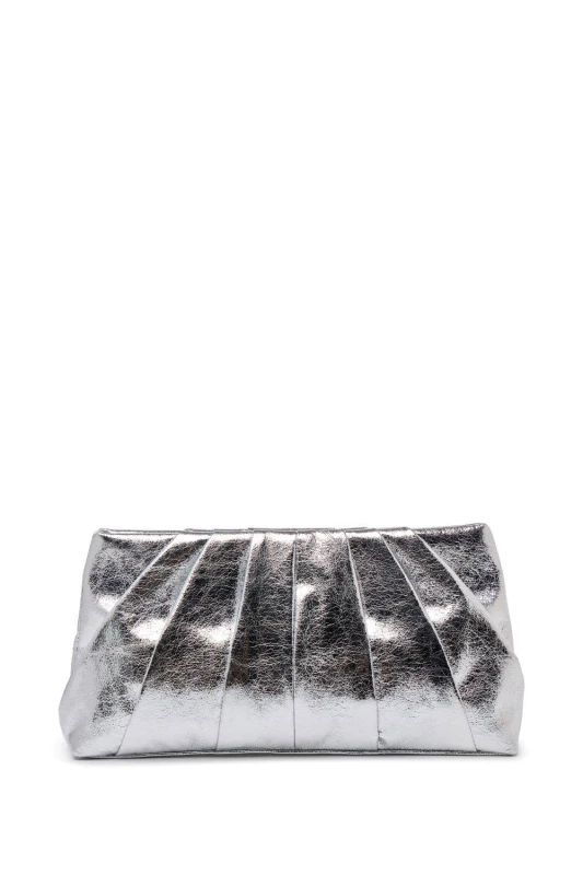 Image of Paradox London Womens Desert Soft Pleated Clutch Bag in Silver Silver Female One Size