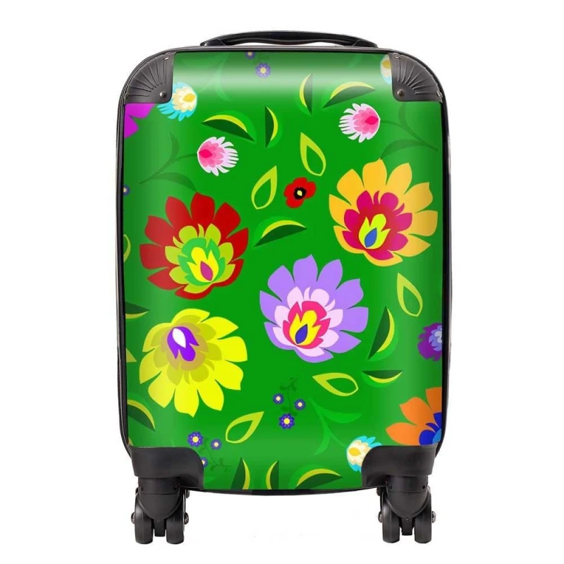 Image of Warren Reed - Designer Polish Folk Floral Suitcase in Green Size: Small Green Unisex Small