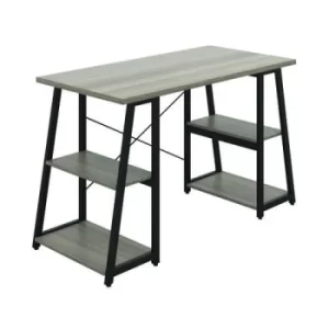 image of Soho Desk with Angled Shelves 1300x600x770mm Grey Oak/Black KF90956