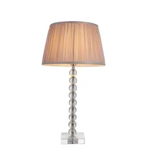 image of Adelie & Freya Base & Shade Table Lamp Clear Crystal Glass, Bright Nickel Plate & Dusky Silk