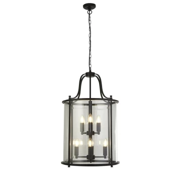 Image of Lantern Grande , 8 Light Black, Clear Glass
