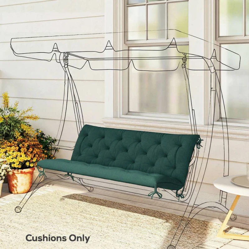 Image of OUTSUNNY 2 Seater Garden Bench Cushion Outdoor Seat Pad with Ties in Green Green Unisex
