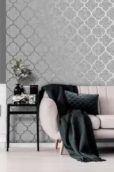 Superfresco Colours Milan Trellis Grey and Silver Wallpaper