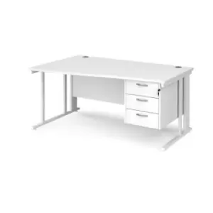 Image of Office Desk Left Hand Wave Desk 1600mm With Pedestal White Top With White Frame Maestro 25 MCM16WLP3WHWH
