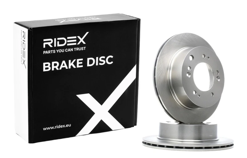 Image of RIDEX 82B0592 Brake disc Rear Axle, Vented, Cast Iron, Uncoated, Untreated, without bolts/screws Cast Iron Brake Disc (82)