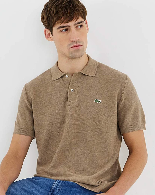 Image of Lacoste Lacoste Short Sleeve Knitted Polo Beige - Lacoste - Size: L43 Beige Male L43 LA37103