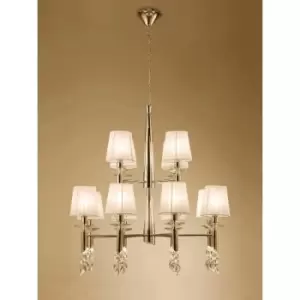 Image of Tiffany 2 Tier pendant light 12+12 E14+G9 bulbs, gold with cream shades & transparent crystal