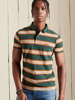 image of Superdry Academy Stripe Polo - Green/Multi, Green/Multi, Size L, Men