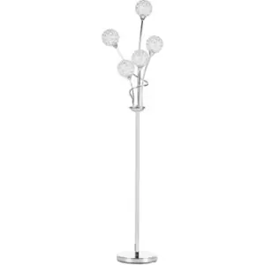 image of Modern Floor Lamp w/ K9 Crystal Shade, 5 Light, for Living Room, Silver - Silver - Homcom