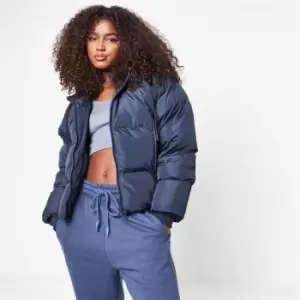 Image of Missguided Hooded Crop Puffer Coat - Blue