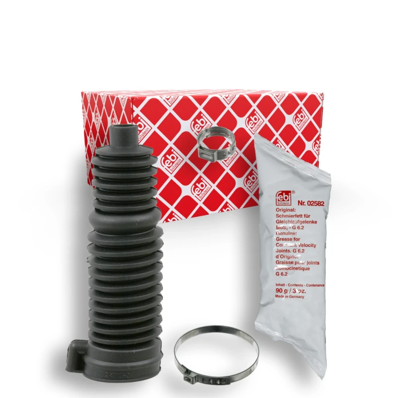 Image of FEBI BILSTEIN 12807 Bellow, steering Rubber, with grease, with clamps, Front Axle Left Rubber Bellow,steering (195)