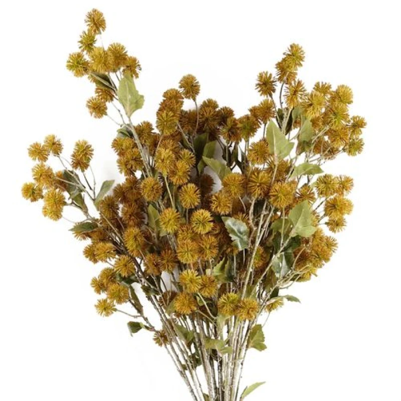 Image of Leaf Pack of 6 x 85cm Craspedia Stem Yellow Artificial