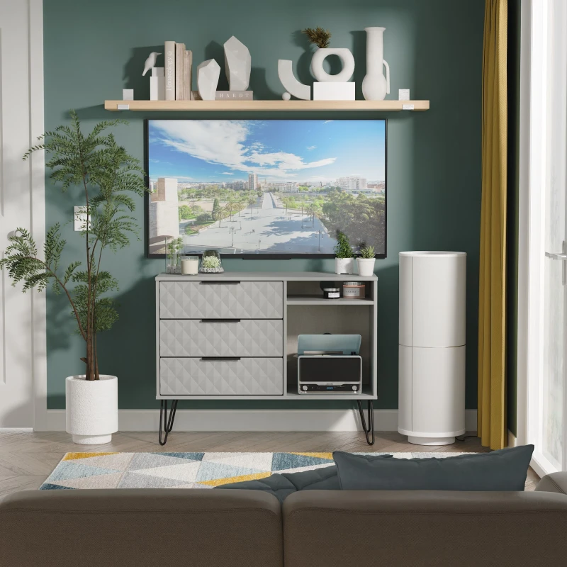 Image of Ready Assembled 2 U Islay 3 Drawer TV Unit (Ready Assembled) in Dark Grey Dark Grey Unisex