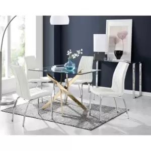 Image of Furniture Box Leonardo 4 Gold Dining Table and 4 White Isco Chairs