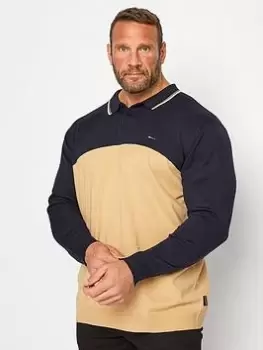 Image of BadRhino Long Sleeve Navy & Tan Knitted Polo, Navy, Size 2XL, Men