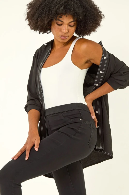 Image of Roman Womens Lift Slim & Shape Cotton Blend Stretch Jegging in Black Size: 12 Black Female 12