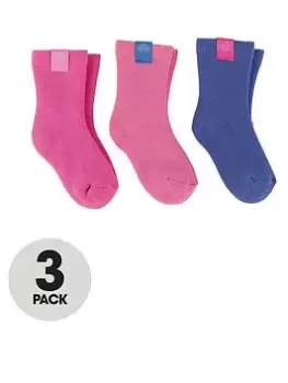 image of TOTES 3 Pack Kids Cotton Terry Socks - Multi, Pink/Blue, Size 2-3 Years, Women