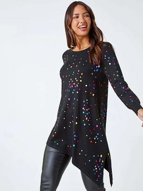 Image of Roman Longline Metallic Spot Asymmetric Jumper Black female