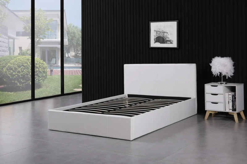 Image of KOSY KOALA Ottoman Storage Bed white small double 4ft 6 leather and 1 Mattress bedroom furniture White