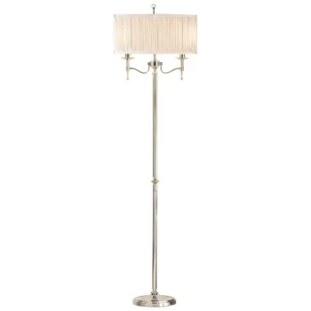 image of Interiors Stanford Nickel - 2 Light Floor Lamp Polished Nickel Plate with Beige Shade, E14