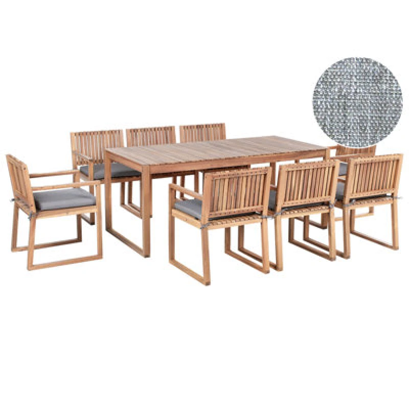 Image of Beliani Garden Dining Set 8 Seater Sassari Premium With Cushions Certified Acacia Wood Grey Melange