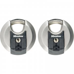 image of Masterlock Excell Stainless Steel Discus Padlock Pack of 2 Keyed Alike 70mm Standard