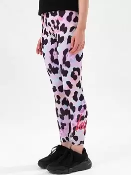 image of Hype Girls Rainbow Leopard Glitter Script Legging, Pink, Size Age: 3-4 Years, Women