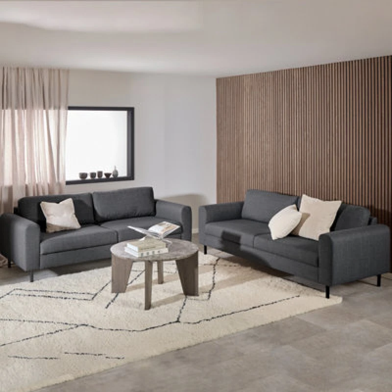 Image of Furniture To Go Omaha Set Of 2 X 3 Seater Sofas In Basel Dark Grey Fabric