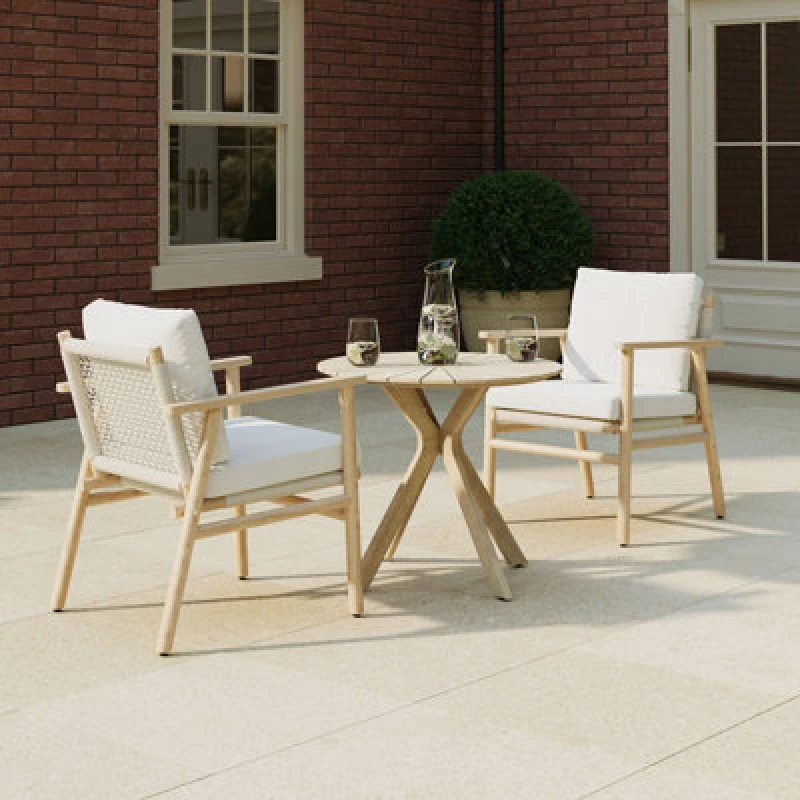 Image of Charles Bentley Bistro Set Acacia And Weave Garden Furniture With Cream Cushions