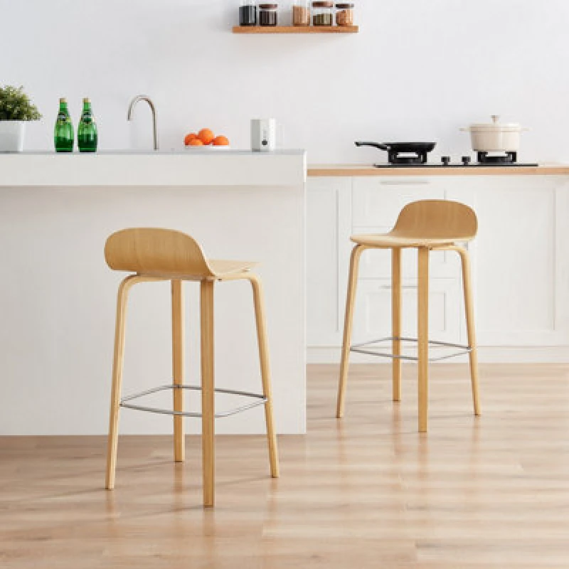 Image of FurnitureboxUK FurnitureboxUK Emy Single Oak Veneer Wooden Bar Chair in Light Oak Light Oak One Size Unisex 5060661186470