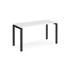 image of Bench Desk Single Person Starter Rectangular Desk 1400mm White Tops With Black Frames 600mm Depth Adapt