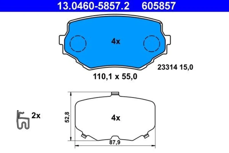 Image of ATE 13.0460-5857.2 Brake pad set with acoustic wear warning, with anti-squeak plate Brake Pad Set,disc brake (402)